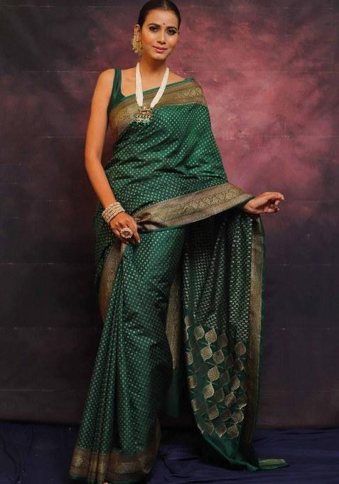 Green Embroidered Silk Saree Set
