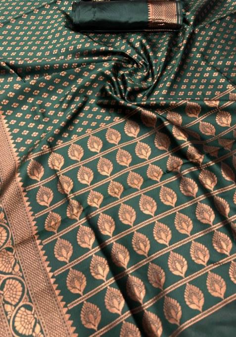 Green Embroidered Silk Saree Set