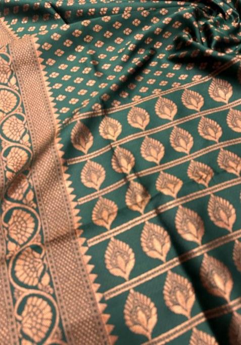 Green Embroidered Silk Saree Set