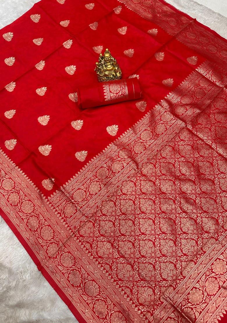 Red Embroidered Silk Saree Set