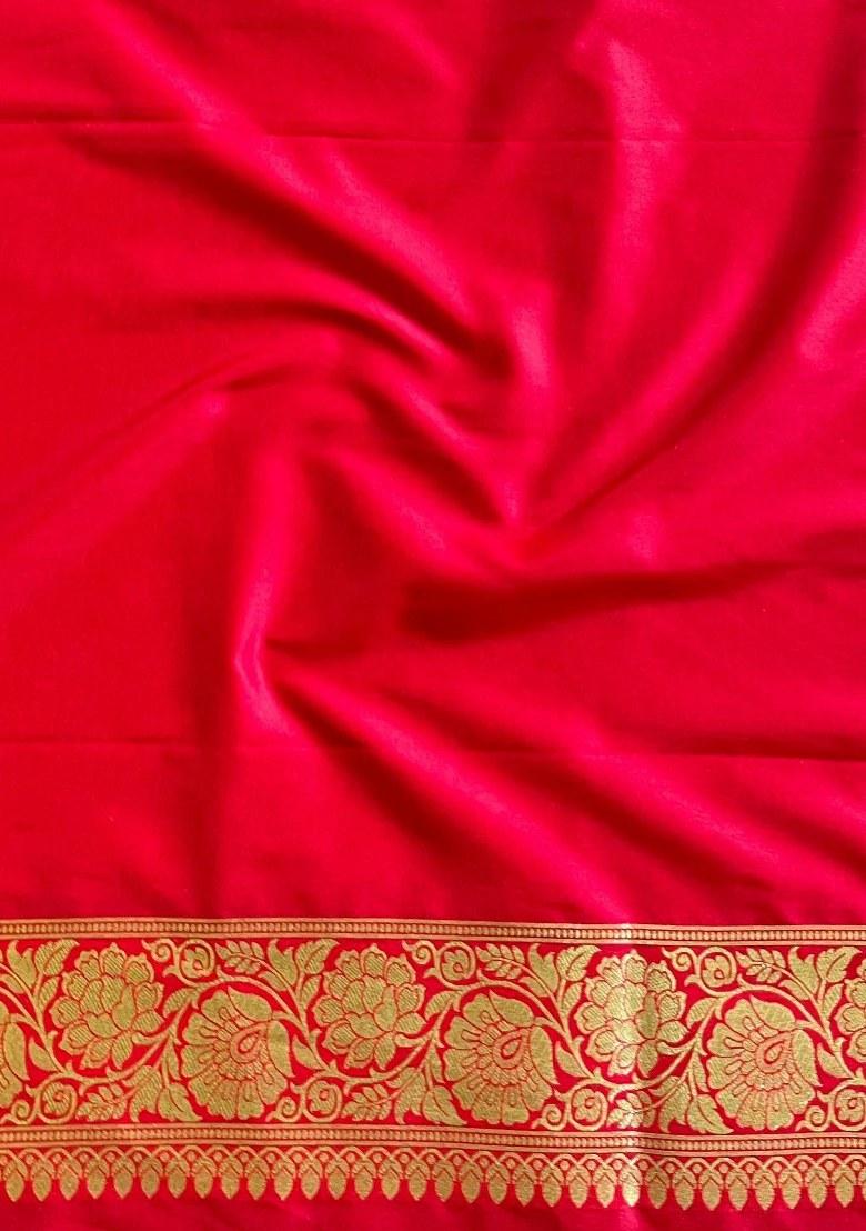 Red Embroidered Silk Saree Set