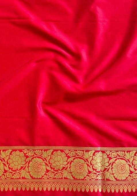 Red Embroidered Silk Saree Set