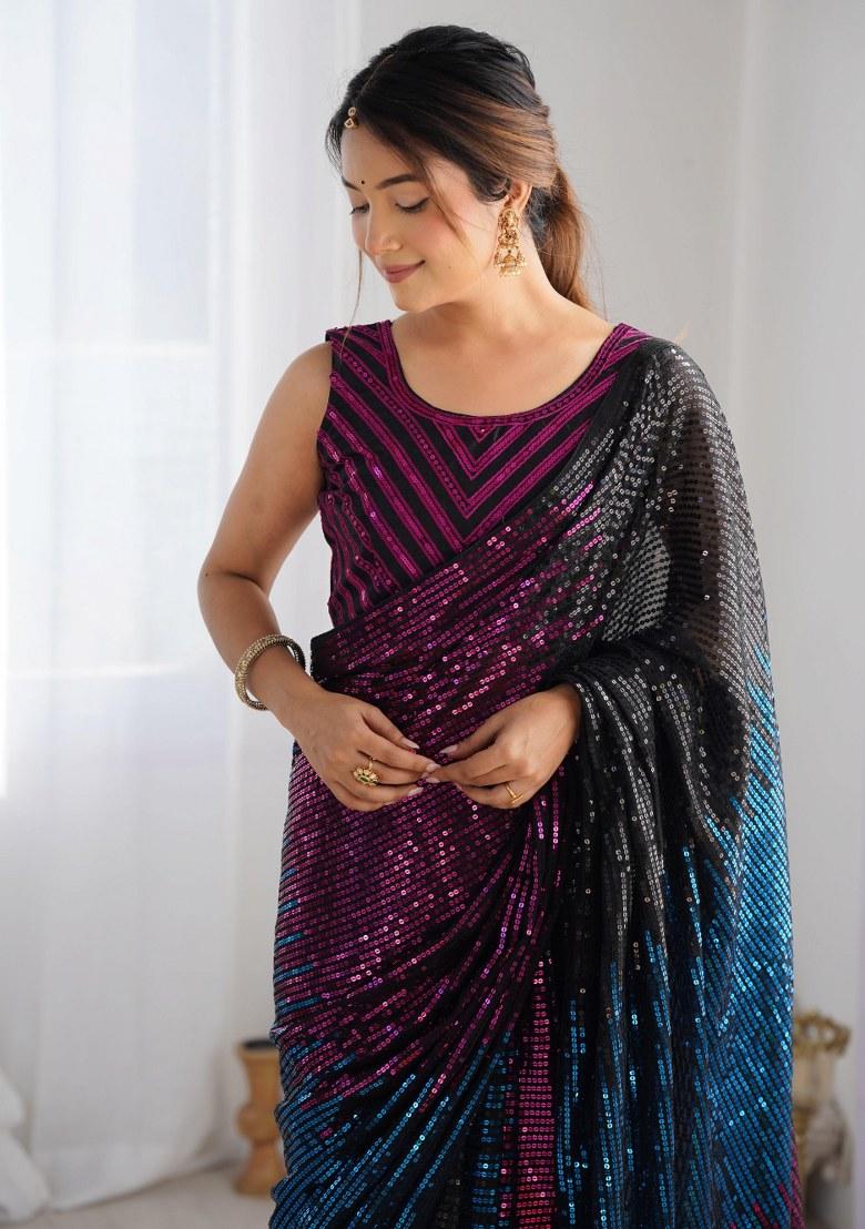 Black Sequence Georgette Saree Set