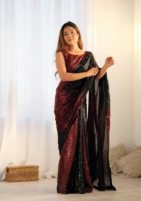 Black Sequence Georgette Saree Set