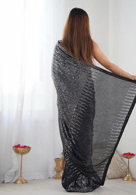 Black Sequence Georgette Saree Set