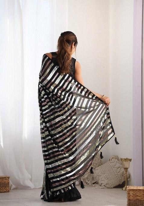 Black Sequence Georgette Saree Set