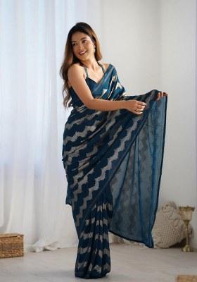 Petrol Blue Sequence Georgette Saree Set