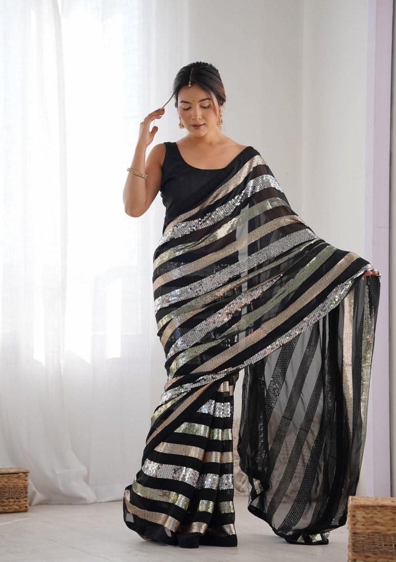 Black Sequence Georgette Saree Set