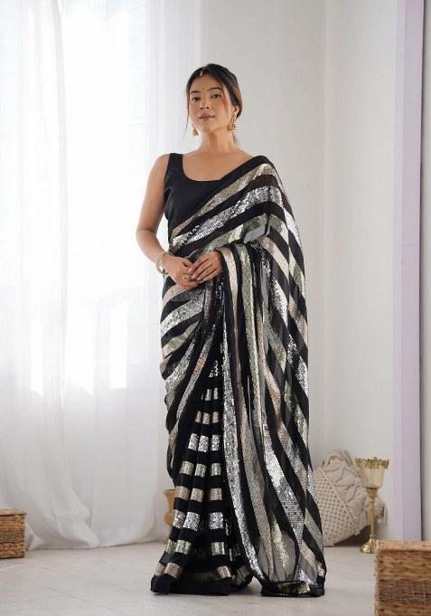 Black Sequence Georgette Saree Set