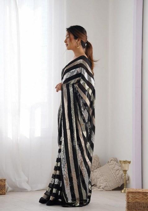 Black Sequence Georgette Saree Set
