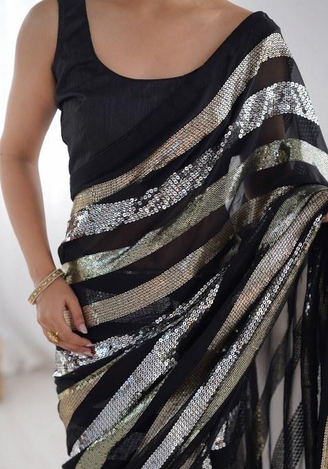 Black Sequence Georgette Saree Set