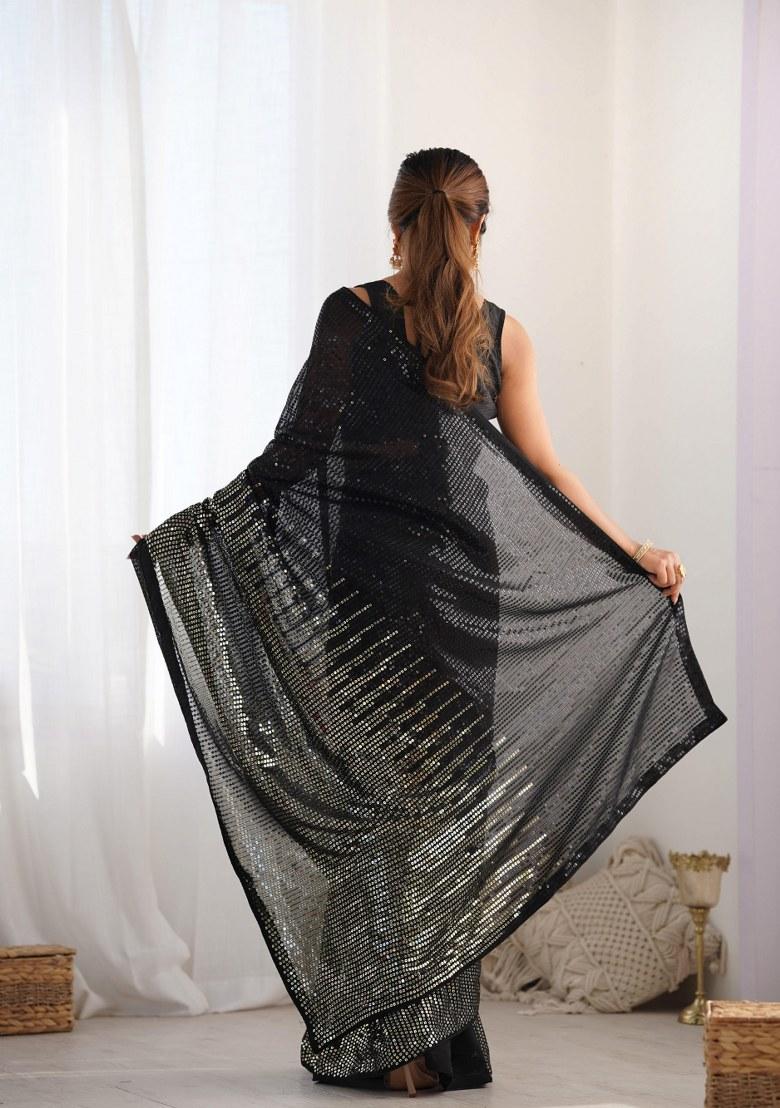 Black Sequence Georgette Saree Set