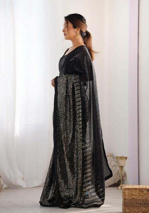 Black Sequence Georgette Saree Set