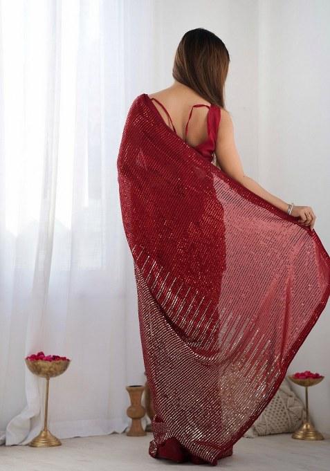 Red Sequence Georgette Saree Set