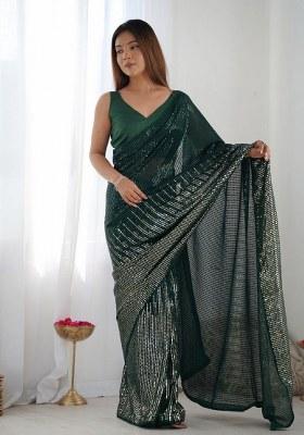 Green Sequence Georgette Saree Set