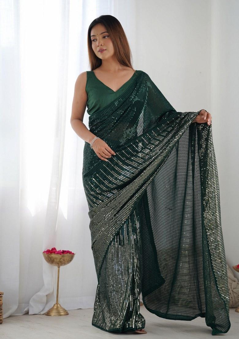 Green Sequence Georgette Saree Set