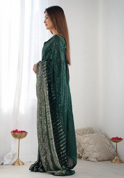 Green Sequence Georgette Saree Set