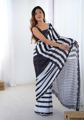 Multicolor Printed Chinon Saree Set