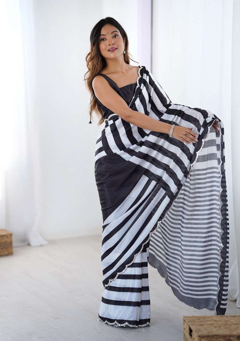 Multicolor Printed Chinon Saree Set for Diwali and Festive Wear - Indya