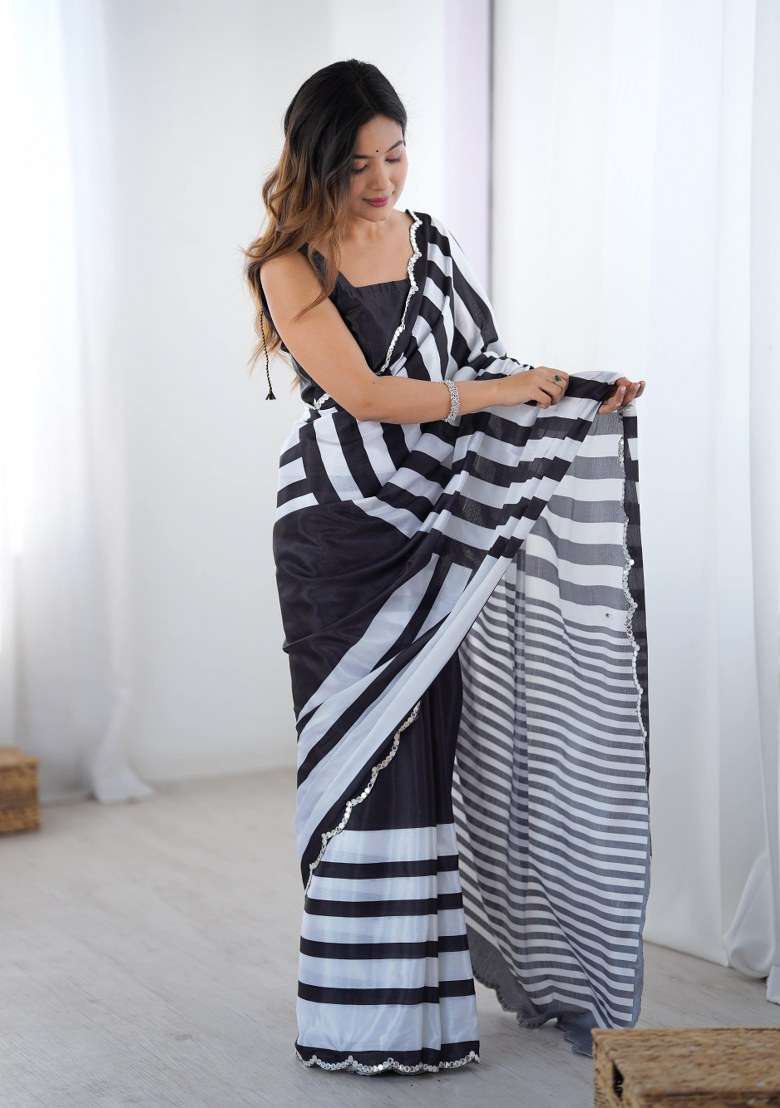 Multicolor Printed Chinon Saree Set for Diwali and Festive Wear - Indya