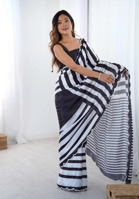 Multicolor Printed Chinon Saree Set