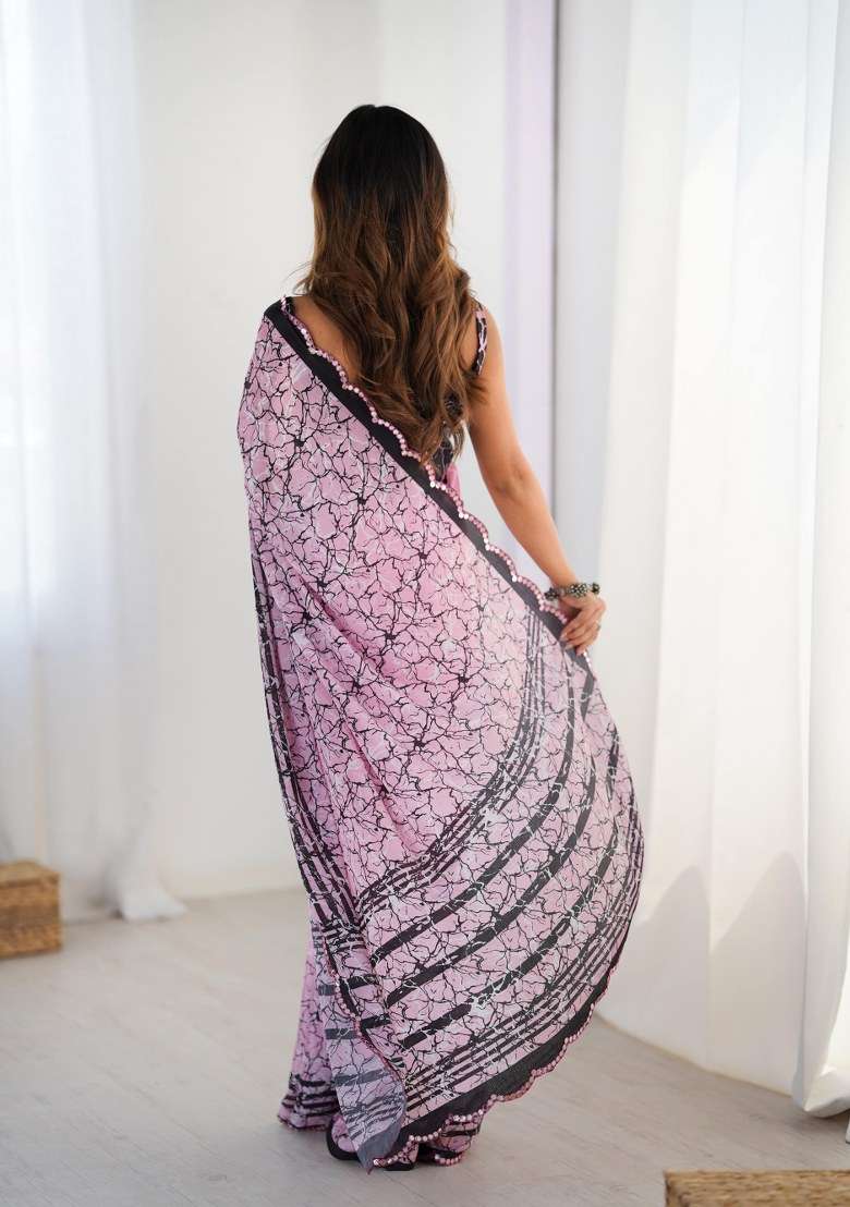 Multicolor Printed Chinon Saree Set for Diwali and Festive Wear - Indya