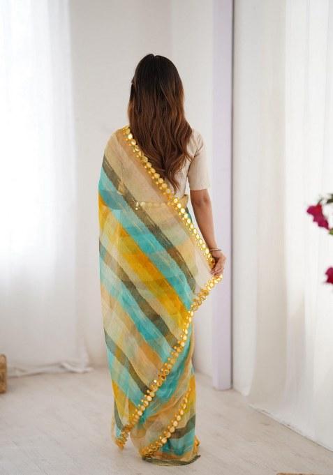 Yellow Mirror Work Chiffon Saree Set
