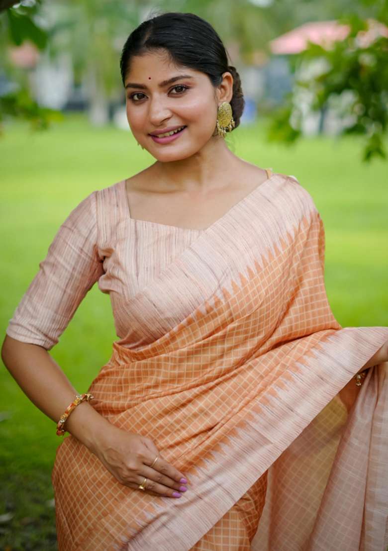 Orange Embroidered Tussar Silk Blend Saree Set for Diwali and Festive Wear - Indya
