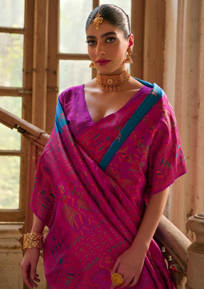 Firozi Embroidered Kanjivaram Silk Saree Set