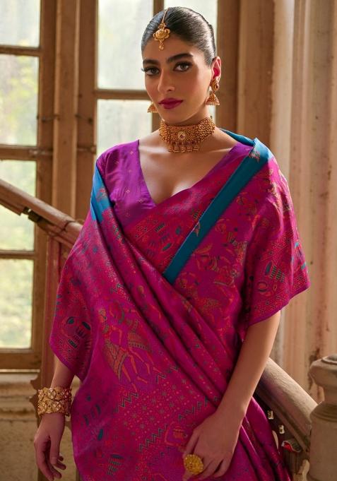 Firozi Embroidered Kanjivaram Silk Saree Set