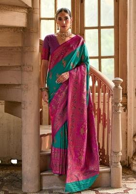 Rama Embroidered Kanjivaram Silk Blend Saree Set