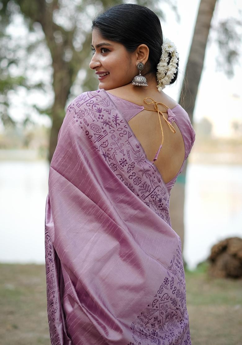 Dusty Pink Embroidered Raw Silk Saree Set