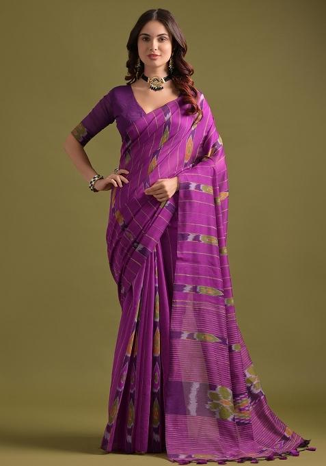 Pink Embroidered Cotton Saree Set
