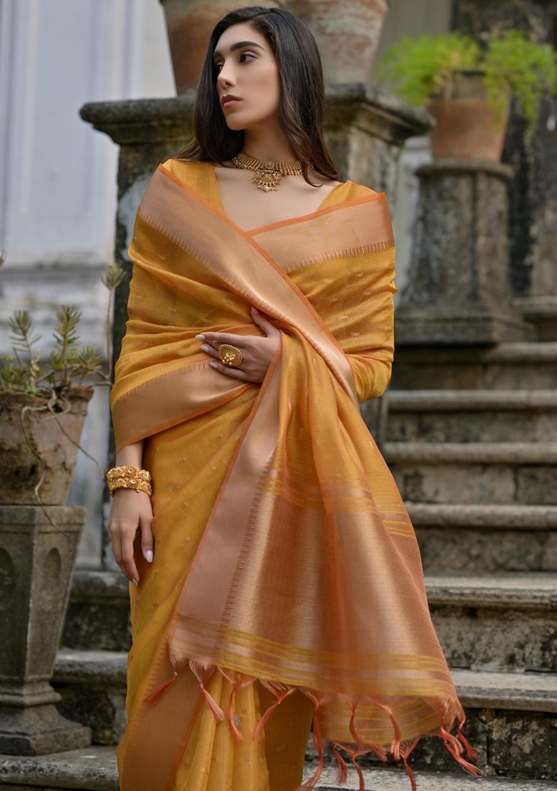 Yellow Zari Weaving Silk Saree Set