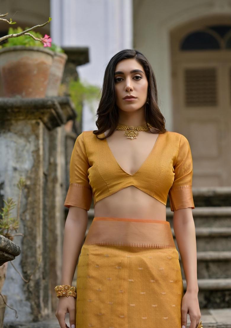 Yellow Zari Weaving Silk Saree Set