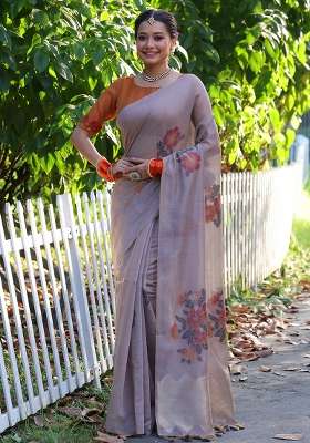 Beige Resham Weaving Cotton Saree Set for Diwali | Wedding & Festive Wear