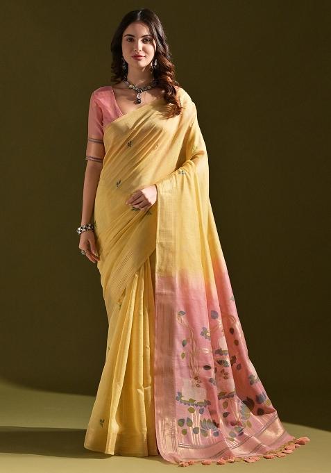 Yellow Resham Weaving Cotton Saree Set