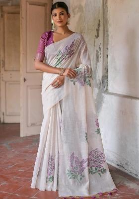 Wine Embroidered Cotton Saree Set