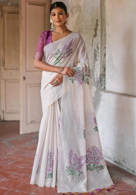 Wine Embroidered Cotton Saree Set