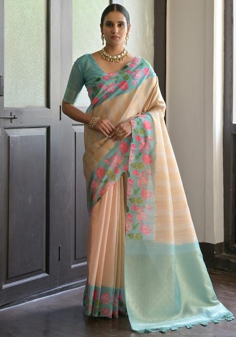 Firozi Printed Silk Saree Set