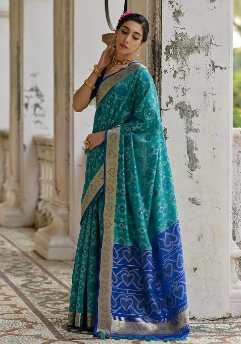 Firozi Resham Weaving Raw Silk Saree Set