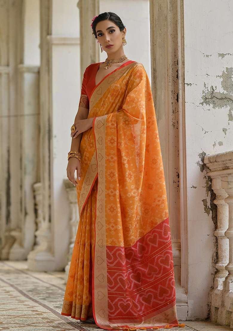 Mustard Yellow Resham Weaving Blend Raw Silk Saree Set for Diwali | Wedding & Festive Wear - Indya
