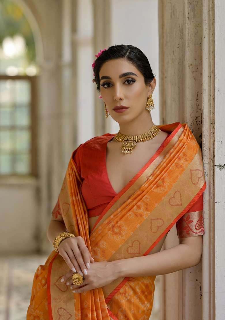 Mustard Yellow Resham Weaving Blend Raw Silk Saree Set for Diwali | Wedding & Festive Wear - Indya