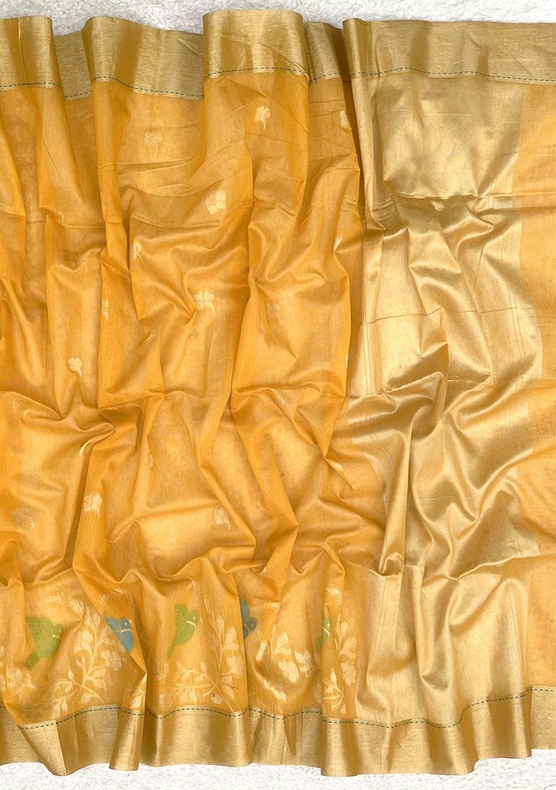 Yellow Jamdani Weaving Linen Silk Saree Set