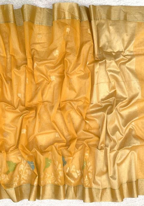 Yellow Jamdani Weaving Linen Silk Saree Set