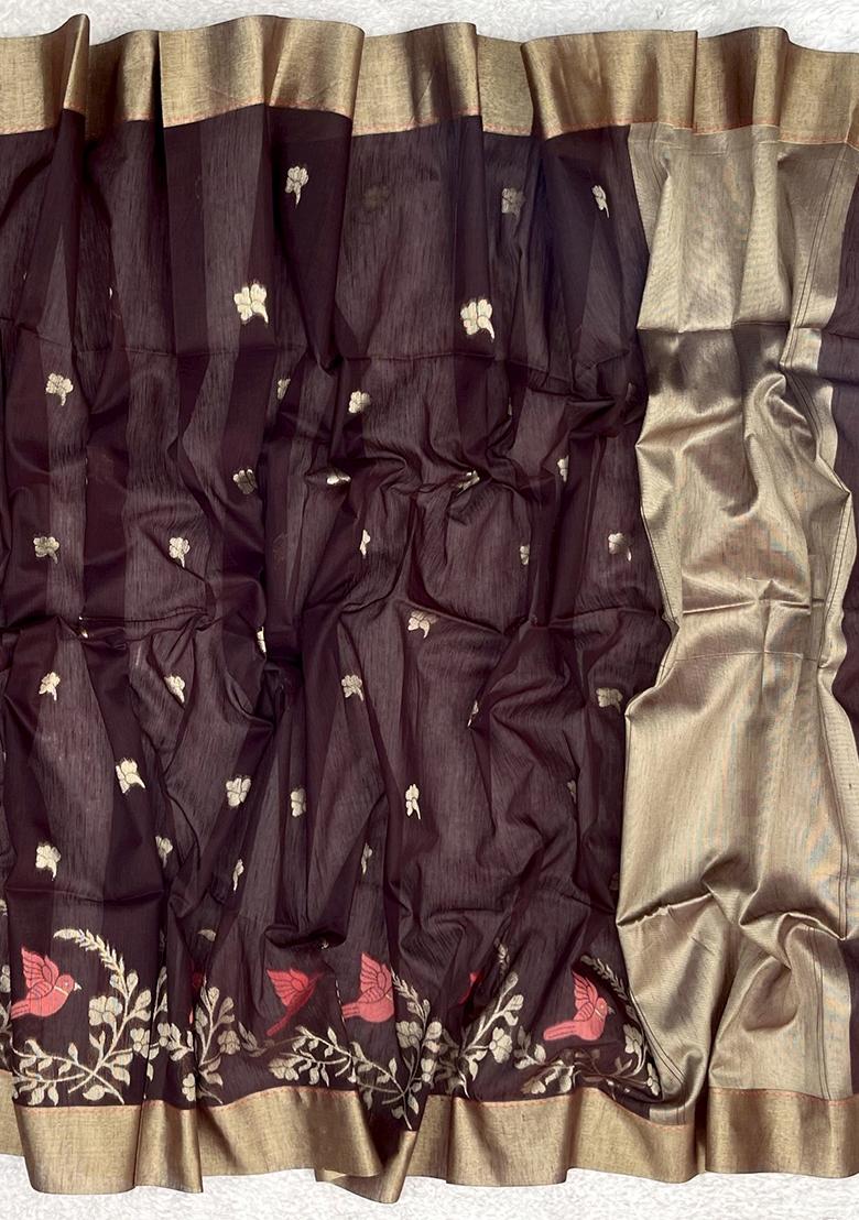 Brown Jamdani Weaving Linen Silk Saree Set