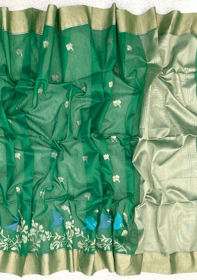 Green Jamdani Weaving Linen Silk Saree Set