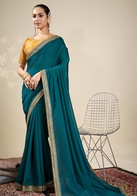 Rama Green Machine Zari Work Silk Saree Set