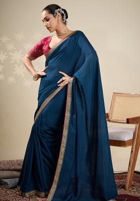 Blue Machine Zari Work Silk Saree Set