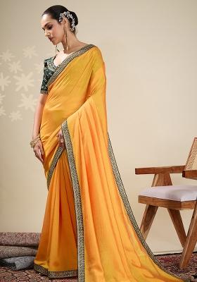 Yellow Machine Zari Work Silk Saree Set